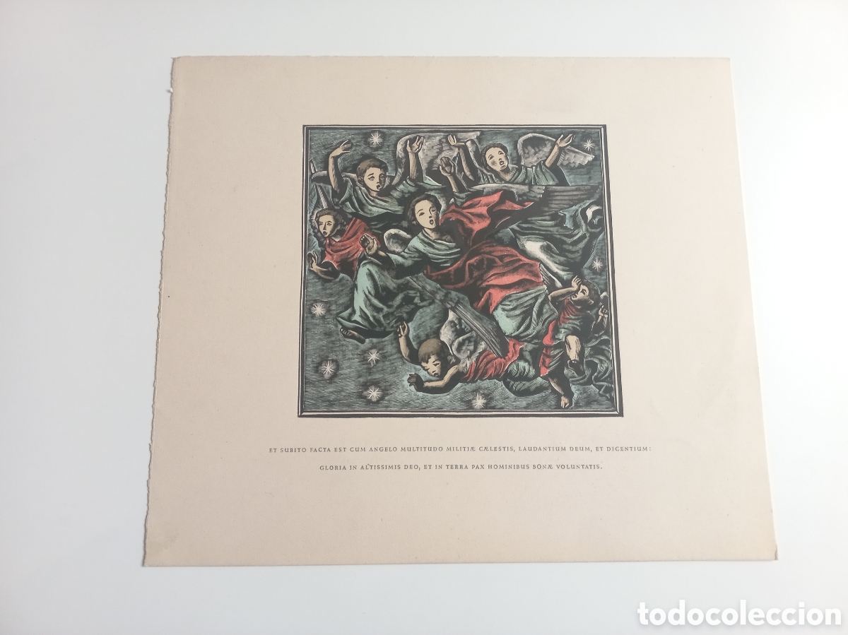 Arte: Xilografia Iluminada a mano Et s&uacute;bito Facta Est Cum Angelo Multitudo Militiae Caelestis Laudantium