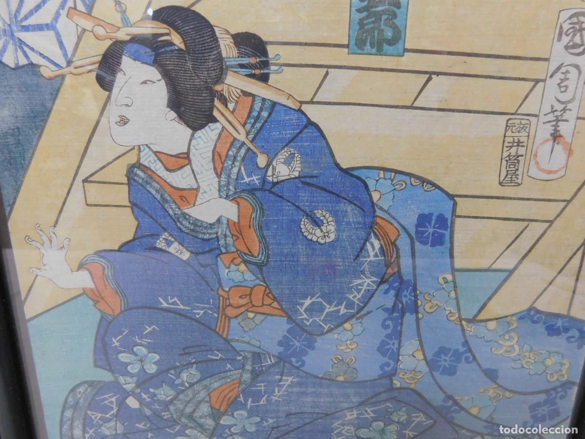 Arte: TR&Iacute;PTICO JAPON&Eacute;S - UTAGAWA KUNISADA - XILOGRAF&Iacute;A - Foto 8