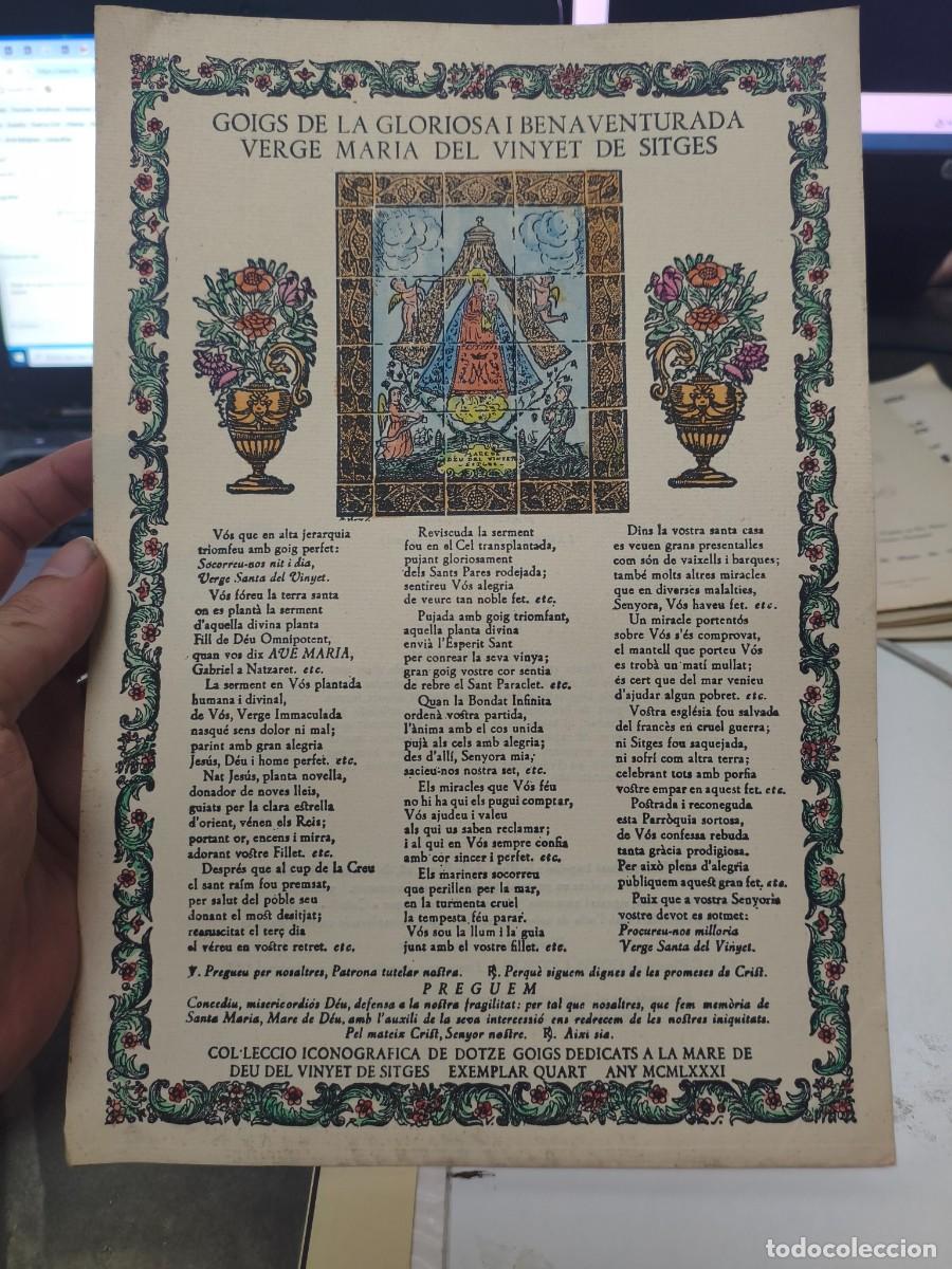 Arte: Goigs de la gloriosa i benaventurada verge maria del Vinyet de Sitges. Xilografia R. Vives Sabat&eacute;
