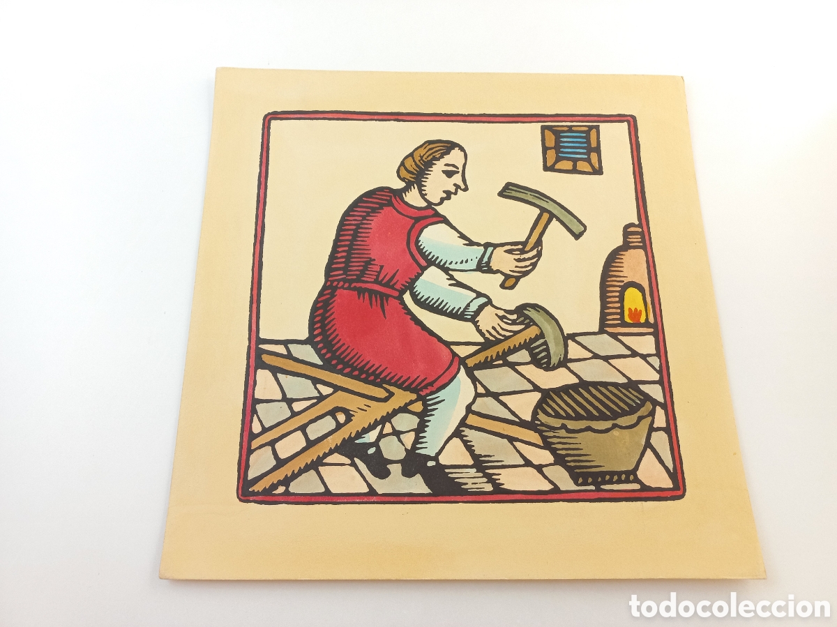 Art: Calderero. Xilografia oficios El Tinell. 1966. Iluminado a mano.