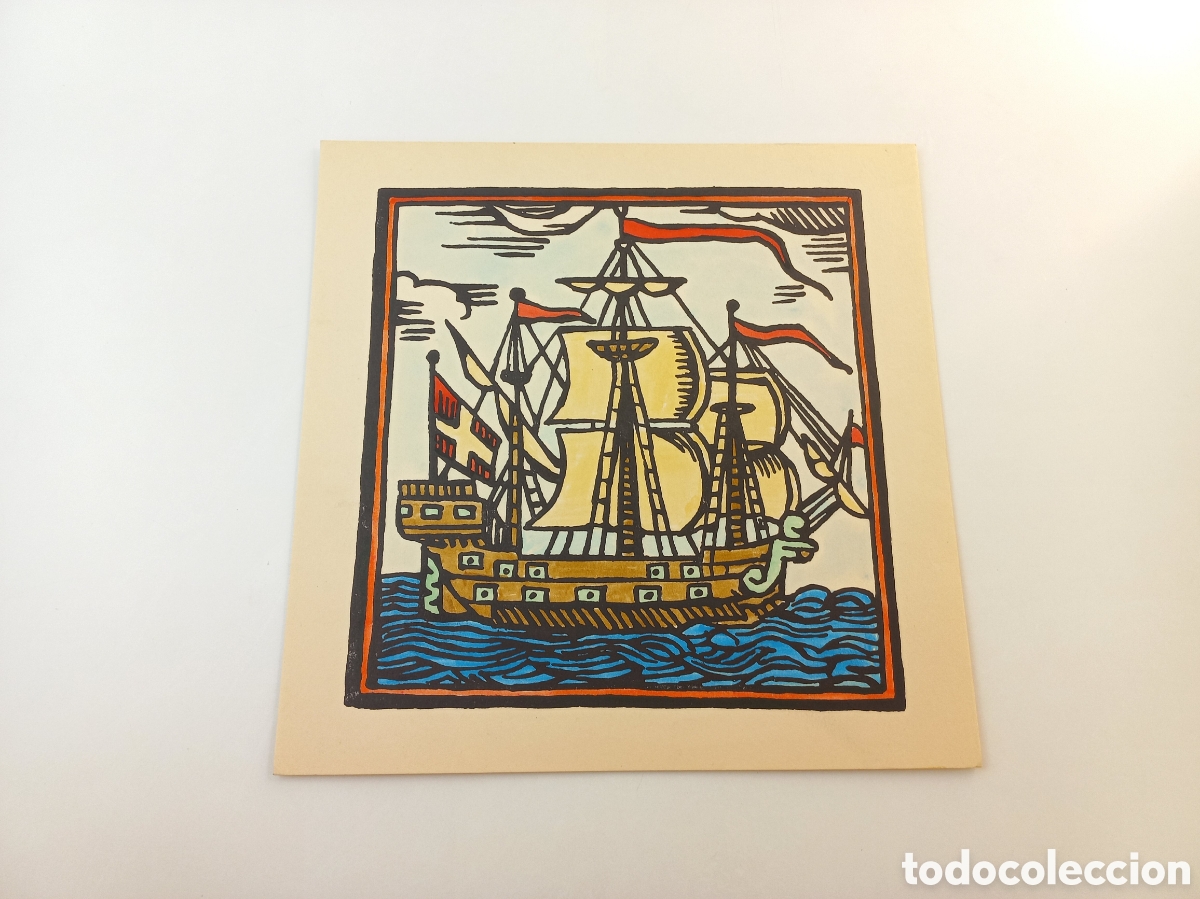 Arte: Xilografias Catalanas Gr&aacute;ficas El Tinell. A&ntilde;os 60. Iluminado a mano.