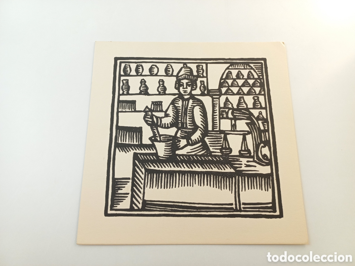 Kunst: Farmac&eacute;utico. Xilografias Catalanas de Oficios del Siglo XVIII. Sin iluminar. A&ntilde;os 60.