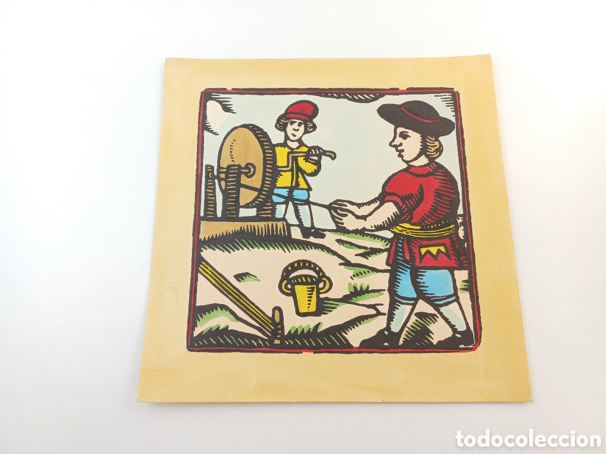 Arte: Cordelero. Xilografias Catalanas de Oficios del Siglo XVIII. Iluminado a mano.
