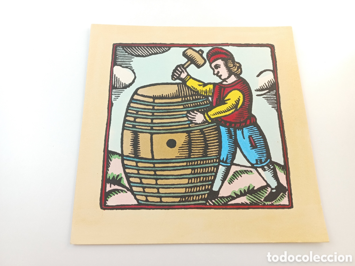Arte: Tonelero. Xilografias Catalanas de Oficios del Siglo XVIII. Iluminado a mano. A&ntilde;os 60.