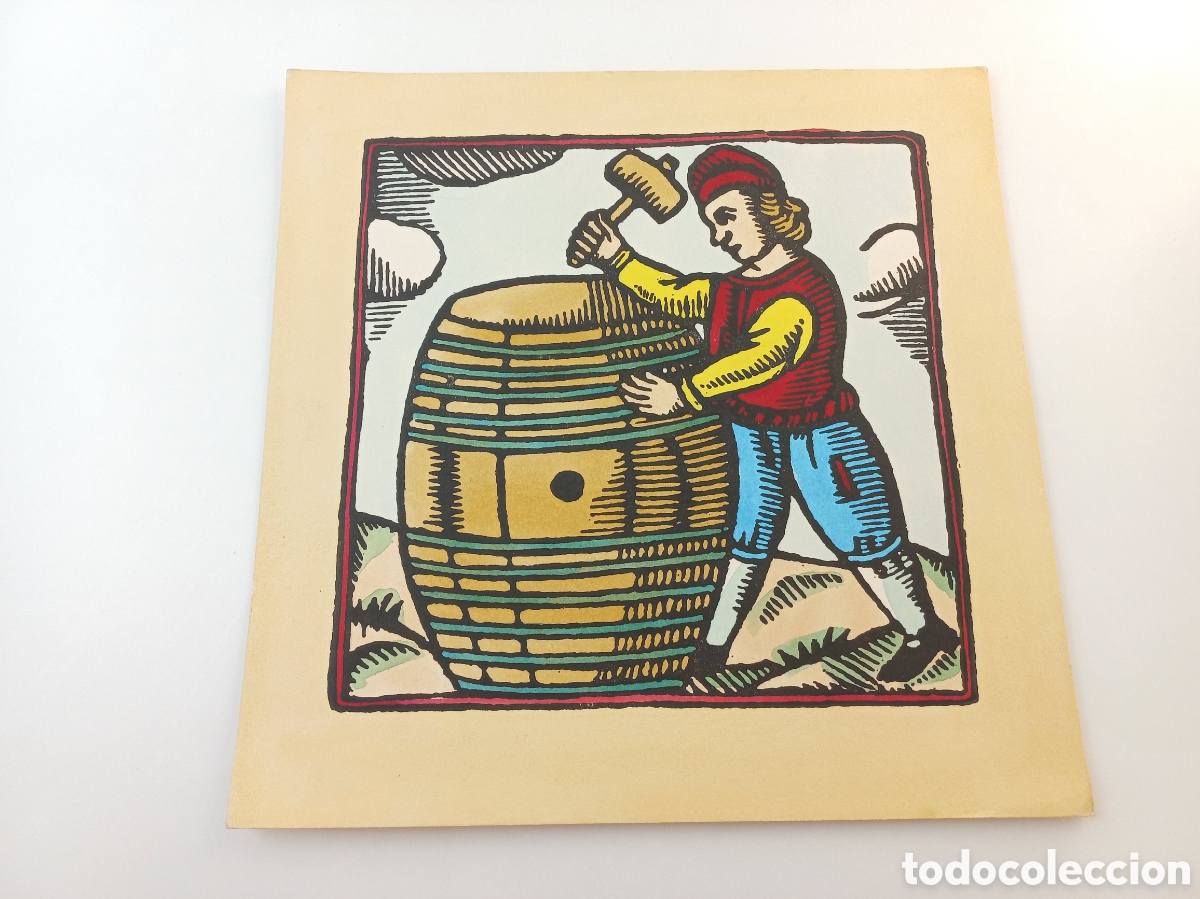 Arte: Tonelero. Xilografias Catalanas de Oficios del Siglo XVIII. Iluminado a mano. A&ntilde;os 60.