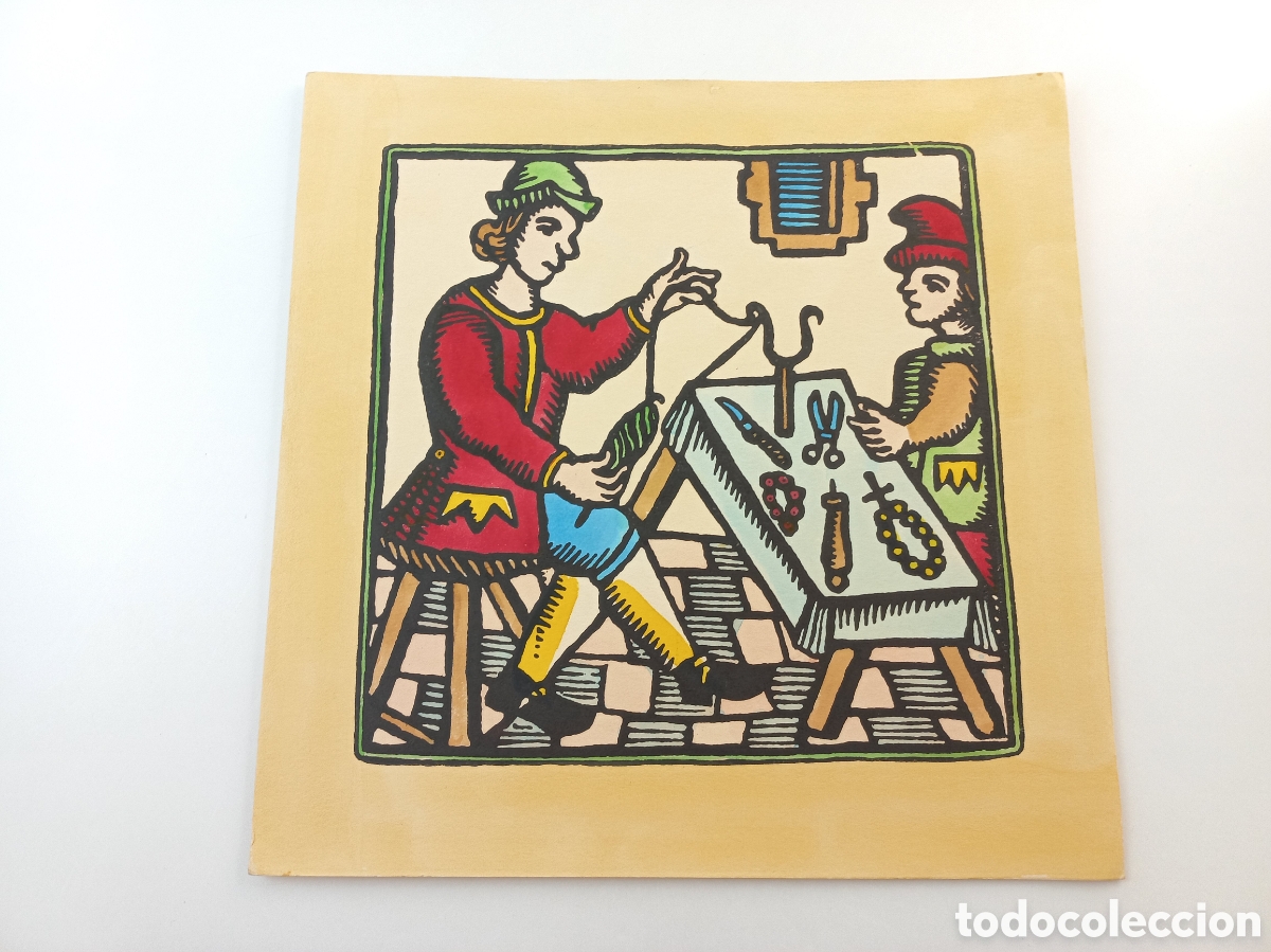 Arte: Pasamanero. Xilografias Gr&aacute;ficas El Tinell. Oficios Del Siglo XVIII. 1966. Iluminado a mano.