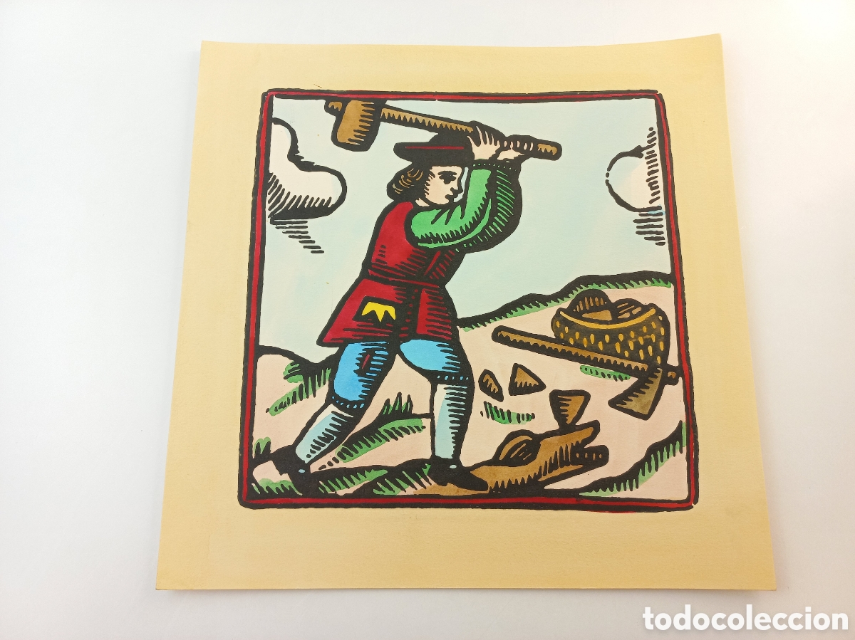 Arte: Xilografias Catalanas de Oficios del Siglo XVIII. Gr&aacute;ficas el Tinell. Iluminado a mano. A&ntilde;os 60.