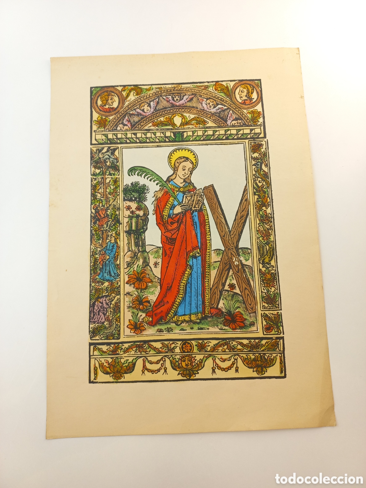 Arte: Xilografia Santa Eulalia de Barcelona. Iluminado mano. A&ntilde;os 60.