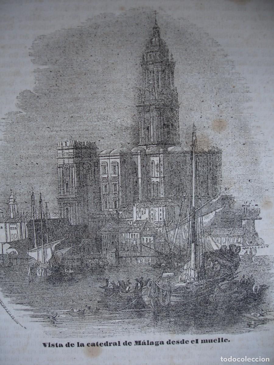 Arte: VISTA CATEDRAL DE MALAGA DESDE EL MUELLE .A&Ntilde;O 1845