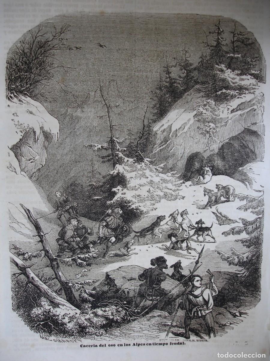 Kunst: CAZA DEL OSO EN LOS ALPES TIEMPO FEUDAL.A&Ntilde;O 1845