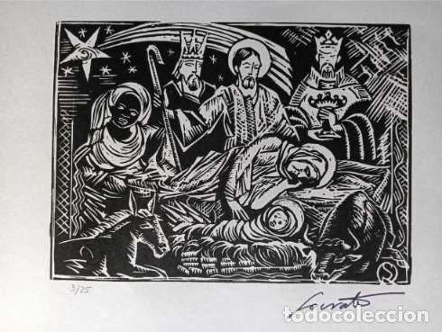 Arte: S&oacute;crates QUINTANA MONTOTO (Mieres Asturias 1892-1984) xilograf&iacute;a 17x23 papel 33x50cms firmada y 3/25