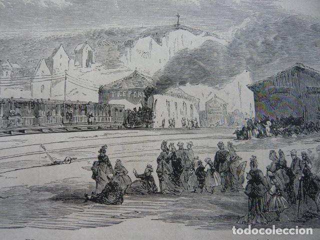 Arte: TREPORT FRANCIA LLEGADA DE NUEVOS COCHE GALERIAS FERROCARRIL GRABADO XILOGRAFICO XILOGRAFIA 1872