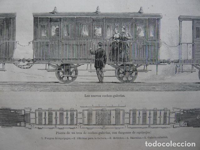 Arte: TREPORT FRANCIA NUEVOS COCHES GALERIA TREN GRABADO XILOGRAFICO XILOGRAFIA 1872