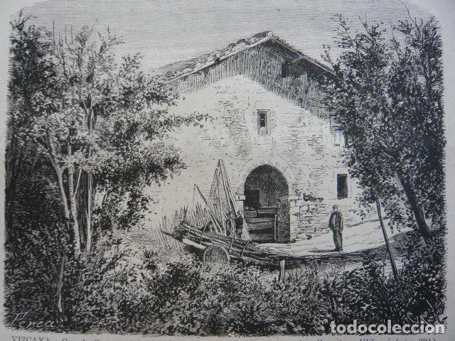 Arte: VIZCAYA CASERIO MUERTE FRANCISCO ULIBARRI CARLISTA CARLISMO GRABADO XILOGRAFICO XILOGRAFIA 1872