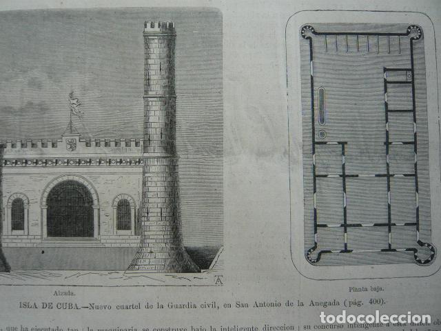Arte: CUBA CUARTEL GUARDIA CIVIL SAN ANTONIO DE ANEGADA GRABADO XILOGRAFICO XILOGRAFIA 1872