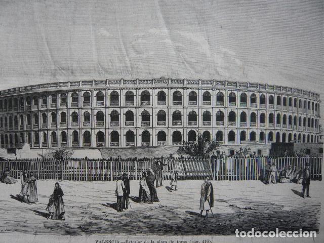 Arte: VALENCIA PLAZA DE TOROS GRABADO XILOGRAFICO XILOGRAFIA 1872