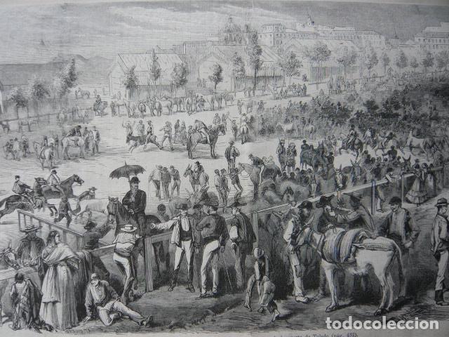 Arte: MADRID MERCADO GANADO CERCA DE LA PUERTA DE TOLEDO GRABADO XILOGRAFICO XILOGRAFIA 1872