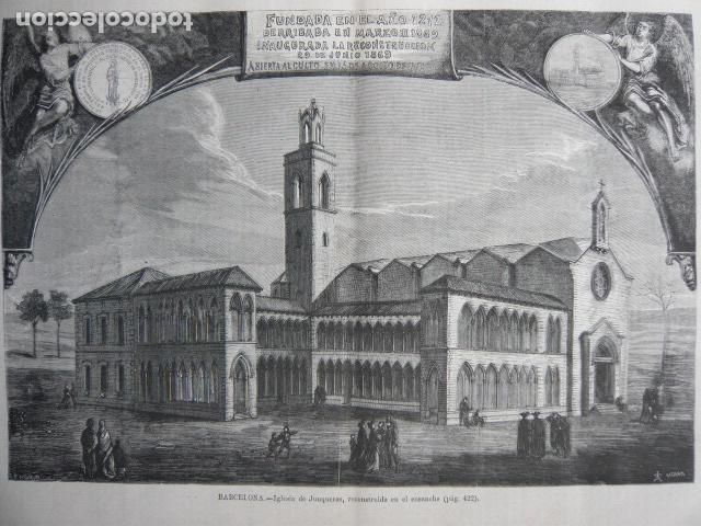 Arte: BARCELONA IGLESIA DE JUNQUERAS EN EL ENSANCHE GRABADO XILOGRAFICO XILOGRAFIA 1872