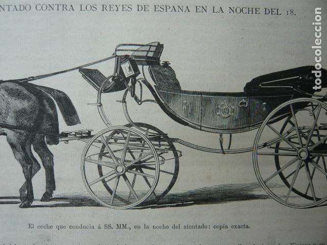 Art: COCHE DEL ATENTADO REYES ESPA&Ntilde;A GRABADO XILOGRAFICO XILOGRAFIA 1872