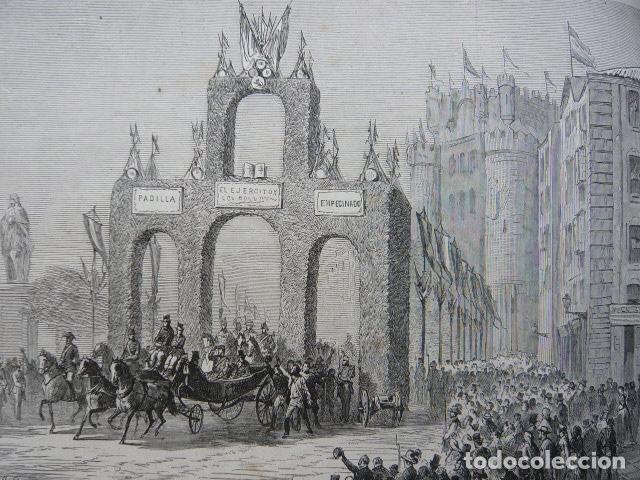 Arte: BURGOS ENTRADA VISITA DEL REY GRABADO XILOGRAFICO XILOGRAFIA 1872