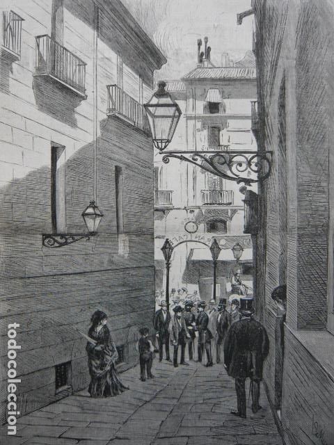 Arte: MADRID CALLE ARENAL PRISION CURA ALCABON GRABADO XILOGRAFICO XILOGRAFIA 1872