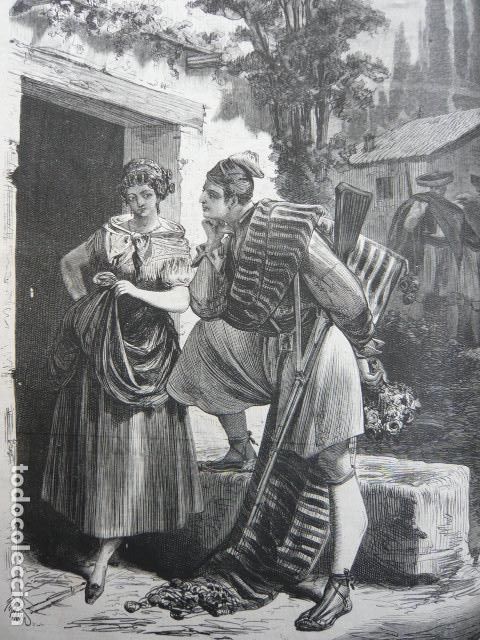 Arte: VALENCIA TIPOS POPULARES HUERTA FALLERA GRABADO XILOGRAFICO XILOGRAFIA 1872