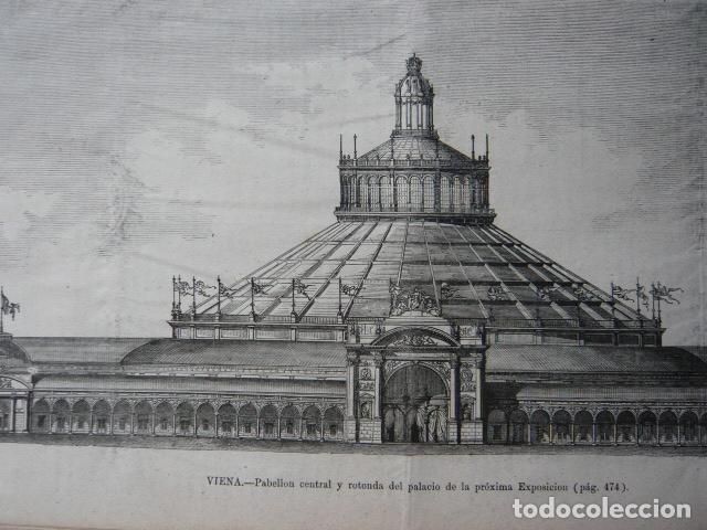 Arte: VIENA PABELLON CENTRAL EXPOSICION UNIVERSAL GRABADO XILOGRAFICO XILOGRAFIA 1872