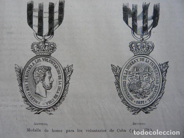 Arte: CUBA MEDALLA HONOR VOLUNTARIOS GRABADO XILOGRAFICO XILOGRAFIA 1872