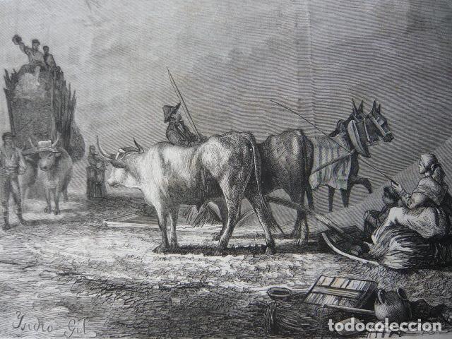 Arte: LA TRILLA FAENAS AGRICOLAS GRABADO XILOGRAFICO XILOGRAFIA 1872