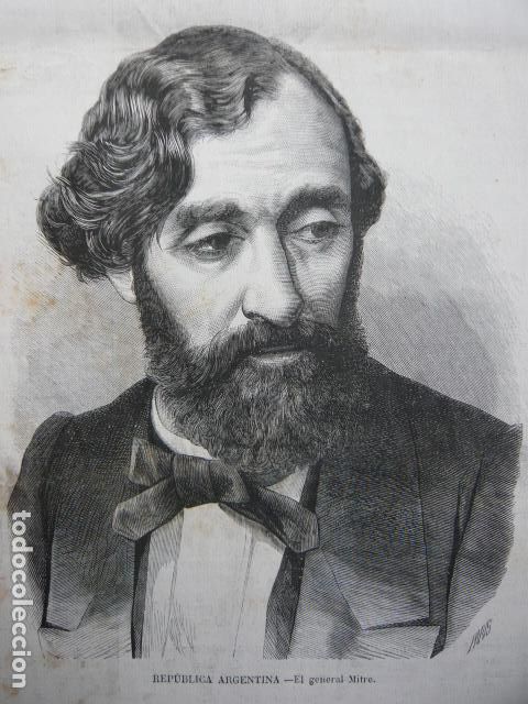 Arte: GENERAL MITRE ARGENTINA GRABADO XILOGRAFICO XILOGRAFIA 1872