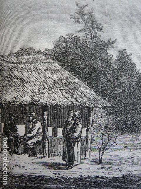 Arte: AFRICA CENTRAL CABA&Ntilde;A DEL DR. LIVINGSTONE GRABADO XILOGRAFICO XILOGRAFIA 1872