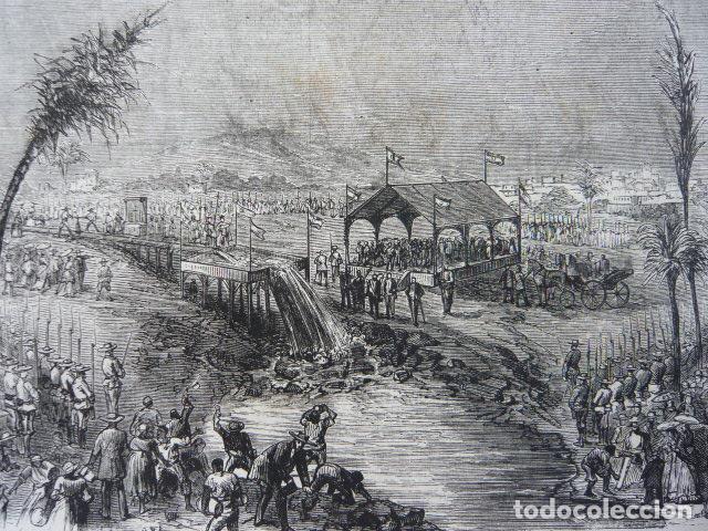 Arte: MATANZAS CUBAS INAUGURACION ACUEDUCTO BURRIEL GRABADO XILOGRAFICO XILOGRAFIA 1872