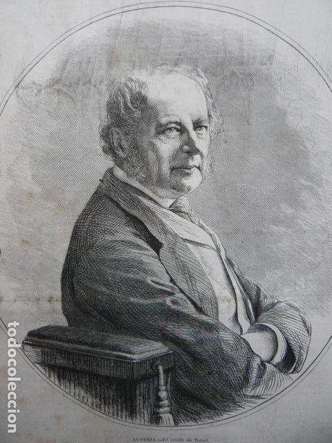 Arte: EL CONDE DE BEUST AUSTRIA GRABADO XILOGRAFICO XILOGRAFIA 1872