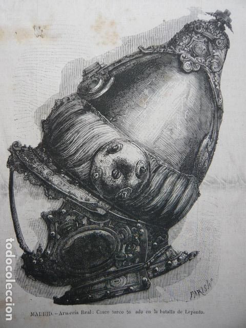 Art: CASCO TURCO ARMERIA REAL MADRID GRABADO XILOGRAFICO XILOGRAFIA 1872