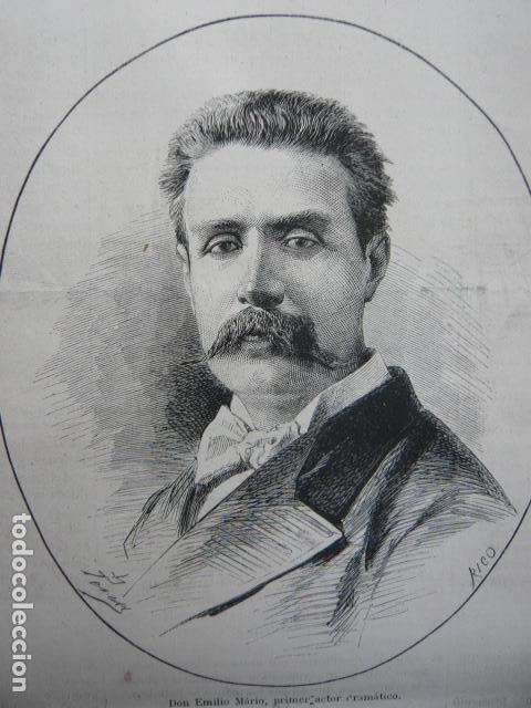 Kunst: EMILIO MARIO ACTOR GRABADO XILOGRAFICO XILOGRAFIA 1872