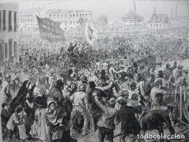 Arte: BELFAST IRLANDA TUMULTOS PROTESTANTES GRABADO XILOGRAFICO XILOGRAFIA 1872