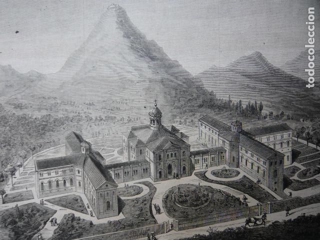 Arte: ALCOY ALICANTE NUEVO HOSPITAL EN CONSTRUCCION GRABADO XILOGRAFICO XILOGRAFIA 1872