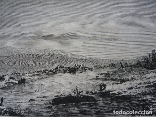 Arte: HUESCA NAUFRAGIO BARCA RIO CINCA GRABADO XILOGRAFICO XILOGRAFIA 1872
