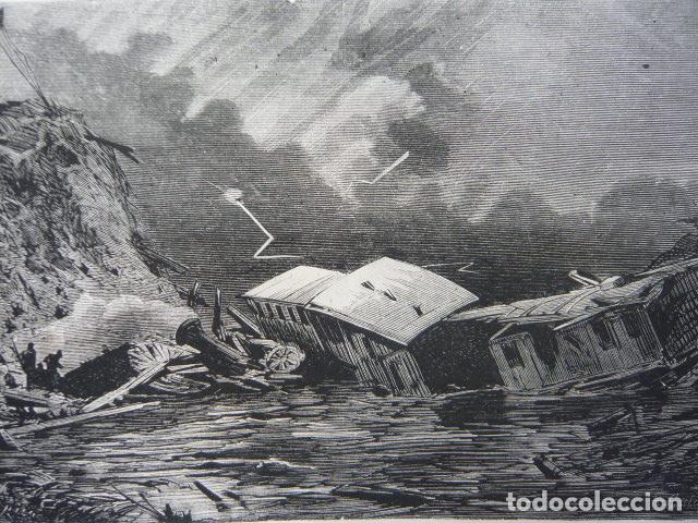 Arte: TARRAGONA HUNDIMIENTO TREN PUENTE FERROCARRIL GRABADO XILOGRAFICO XILOGRAFIA 1872