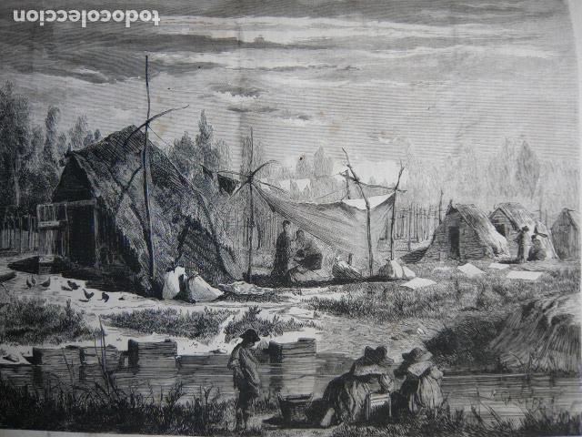 Arte: MADRID ORILLAS DEL MANZANARES LAVANDERAS GRABADO XILOGRAFICO XILOGRAFIA 1872