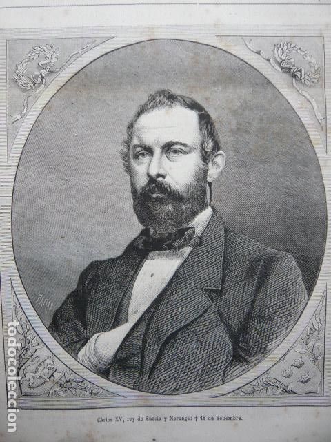 Arte: CARLOS XV REY DE SUECIA Y NORUEGA GRABADO XILOGRAFICO XILOGRAFIA 1872