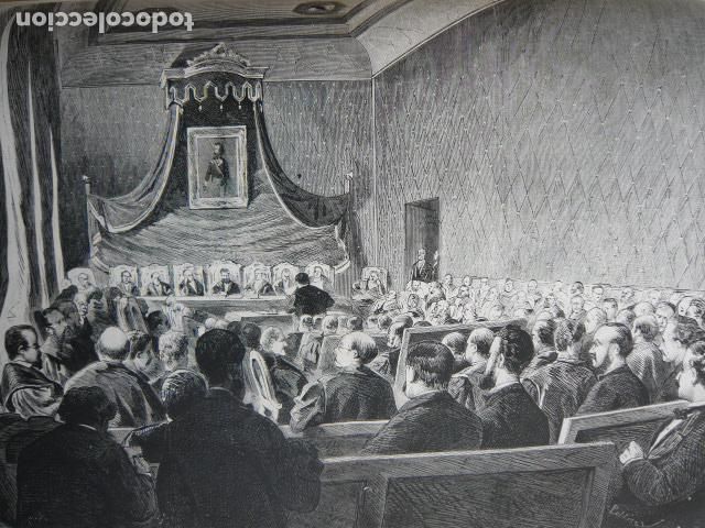 Arte: MADRID SESION APERTURA TRIBUNALES DEL REINO A&Ntilde;O JUDICIAL GRABADO XILOGRAFICO XILOGRAFIA 1872