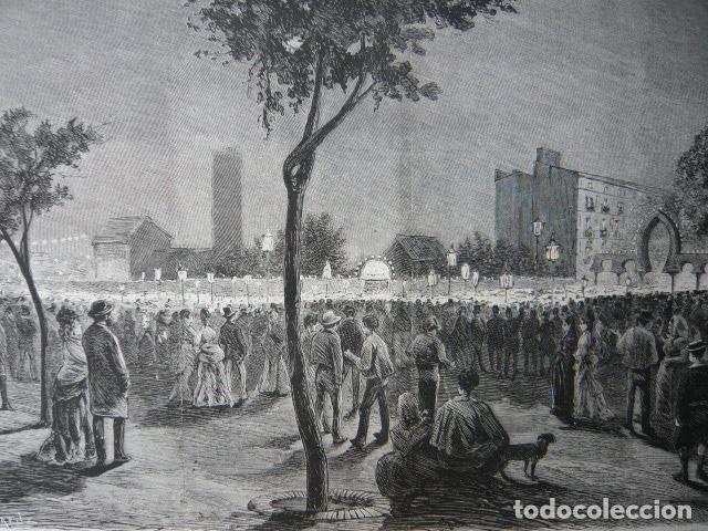 Arte: BARCELONA PLAZA DE CATALU&Ntilde;A DESFILE COMITIVA FIESTAS GRABADO XILOGRAFICO XILOGRAFIA 1872
