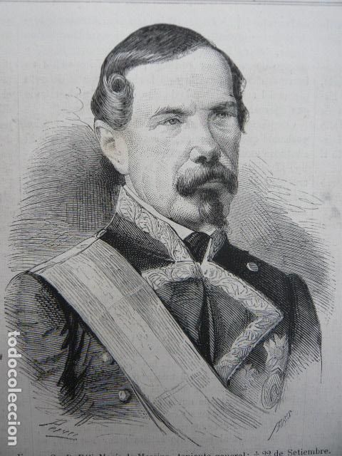 Arte: FELIX MARIA DE MESSINA TENIENTE GENERAL GRABADO XILOGRAFICO XILOGRAFIA 1872