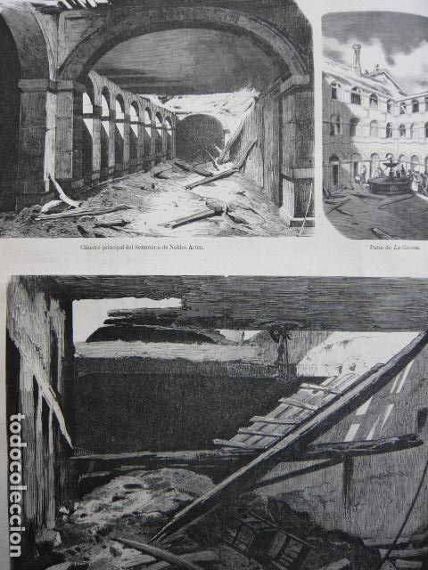 Arte: EL ESCORIAL MONASTERIO DESPUES DEL INCENDIO GRABADO XILOGRAFICO XILOGRAFIA 1872