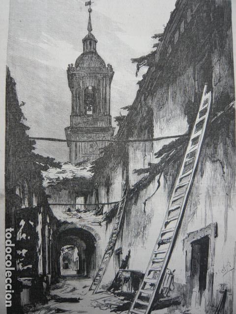Arte: EL ESCORIAL MONASTERIO DESPUES DEL INCENDIO GRABADO XILOGRAFICO XILOGRAFIA 1872