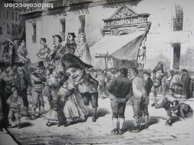 Arte: ZARAGOZA FIESTAS DEL PILAR GIGANTES Y CABEZUDOS GRABADO XILOGRAFICO XILOGRAFIA 1872