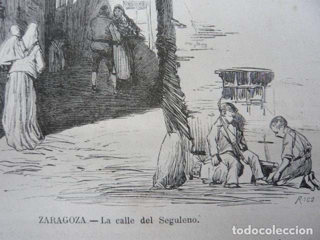 Arte: ZARAGOZA CALLE DE SAGULENO GRABADO XILOGRAFICO XILOGRAFIA 1872