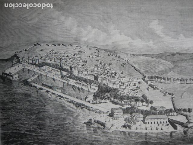 Arte: EL FERROL CORU&Ntilde;A VISTA GENERAL GRABADO XILOGRAFICO XILOGRAFIA 1872