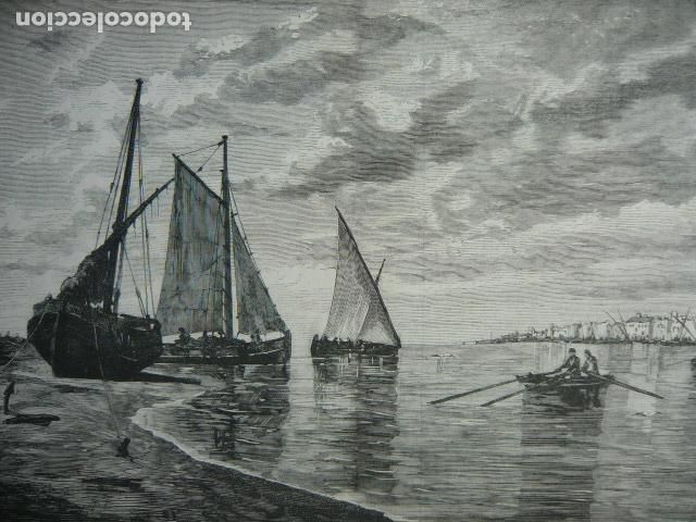 Arte: SANTA MARIA CADIZ BARCAS EN EL PUERTO GRABADO XILOGRAFICO XILOGRAFIA 1872